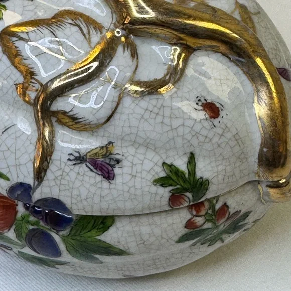 Vintage 1897 Hand Painted United Wilson Fruit Harvest Oval Lidded Dish